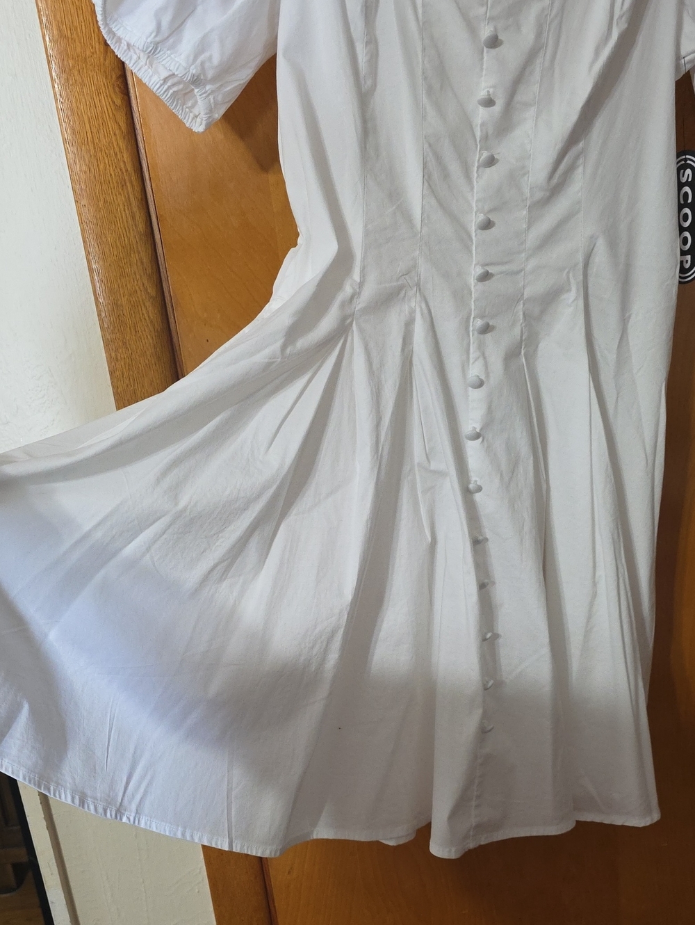 Scooped White Puff-Sleeve Button-Front Mini Dress - Picture 5 of 9